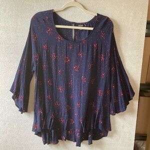 a.n.a Navy Blue and Red Women's Top. Size XL